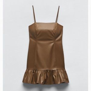 Zara faux leather ruffle babydoll bustier dress Nwt